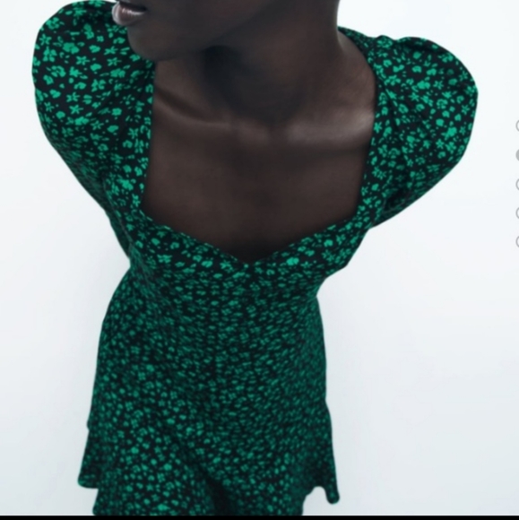 Zara Black Green Floral Print Mini Dress - Picture 4 of 4